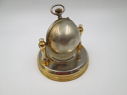 Fernando Cantero table desk clock. Roskopf movement (V. Seguin). Gold plated. 1920's