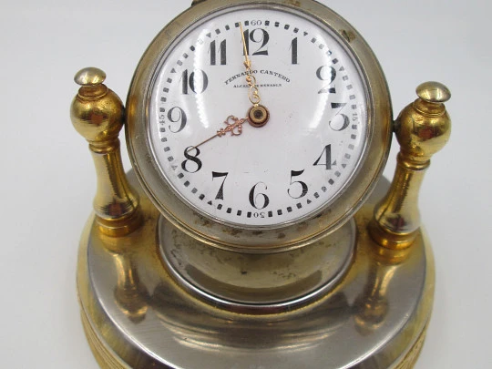 Fernando Cantero table desk clock. Roskopf movement (V. Seguin). Gold plated. 1920's