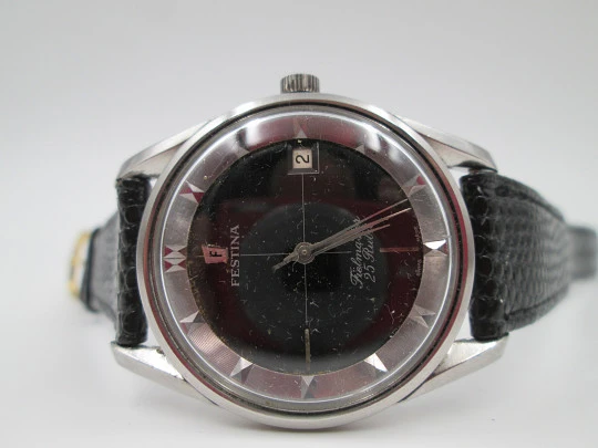 Festina Fielmaster. Automatic. Calendar. Stainless steel. 1970's. Black dial