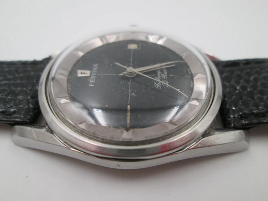 Festina Fielmaster. Automatic. Calendar. Stainless steel. 1970's. Black dial