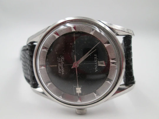 Festina Fielmaster. Automatic. Calendar. Stainless steel. 1970's. Black dial