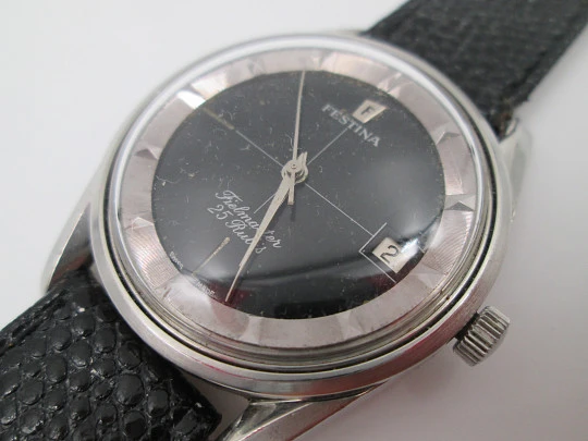 Festina Fielmaster. Automatic. Calendar. Stainless steel. 1970's. Black dial