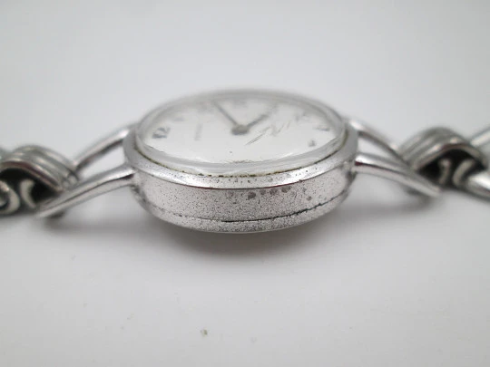 Festina women's mechanical watch. Sterling silver, Bracelet. White dial. Swiss. 1980's
