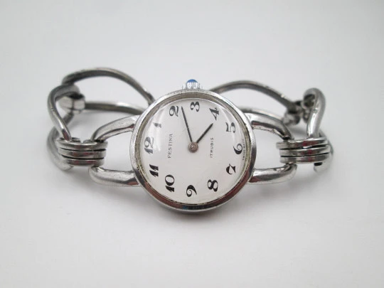 Festina women's mechanical watch. Sterling silver, Bracelet. White dial. Swiss. 1980's