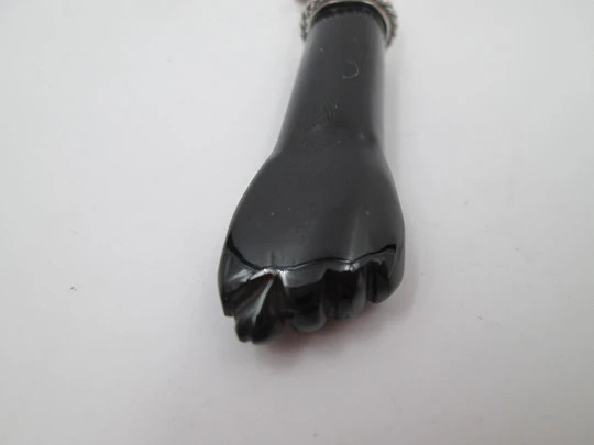 Figa / higa big pendant. Sterling silver and jet. Spanish amulet. 1950's