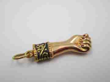 Figa / higa hand pendant. 18k gold. Geometric ornaments. Enamel nail. 1950's