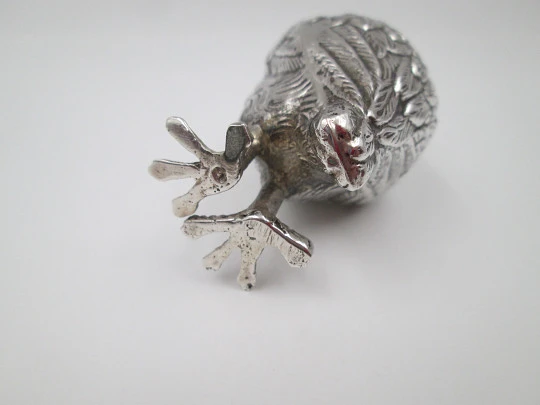 Figurative salt shaker for table service. Sterling silver. Owl shape. 1980's. Europe Figurative salt shaker for table service. Sterling silver. Owl shape. 1980's. Europe