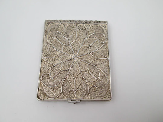 Filigree notebook. Sterling silver. 1970's. Vegetable motifs. Tab clasp