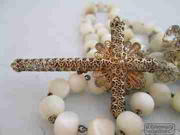 Filigree rosary. Nacre and silver vermeil. Cross openwork. Spain