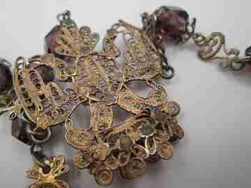 Filigree rosary. Vermeil, silver and amethysts. Crucifix and Mary anagram