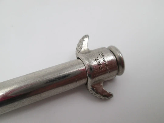 Fillfix pocket cigarette rolling cylindrical machine. Silver plated metal. Austria. 1930's