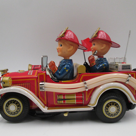 Fire Truck Toy Lithographed Tinplate Battery Nomura 1950s Fire Truck Toy Lithographed Tinplate Battery Nomura 1950s