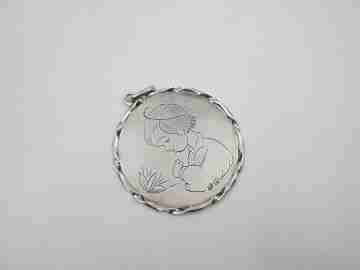 First Communion sterling silver plaque pendant. Malde silversmith's. 1990's