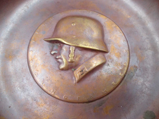First World War copper bowl / ashtray. Austrian Federal Army soldier bust. 1927