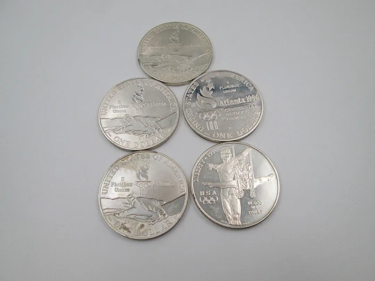 Five one dollar coins. Atlanta XXVI Olympic Games. Sterling silver. 1995. United States