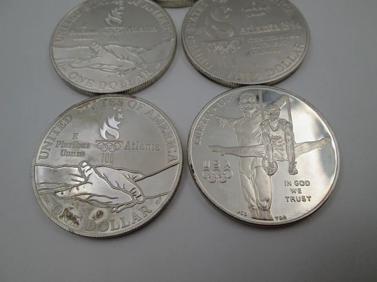 Five one dollar coins. Atlanta XXVI Olympic Games. Sterling silver. 1995. United States