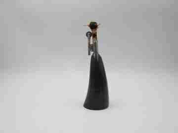 Flint wheel & wick cigarette lighter. Conical antler and white metal. 1960's
