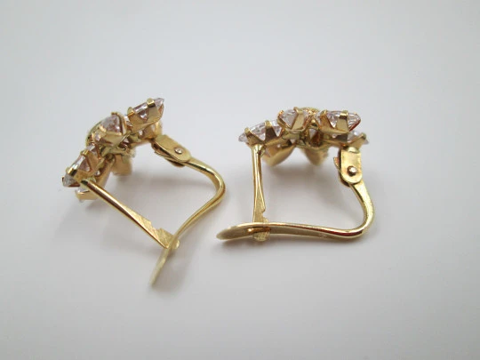 Flower women's earrings. 18 karat yellow gold and zircons. French clasp
