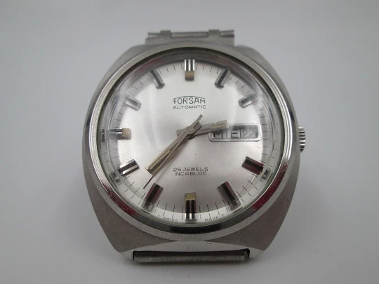 Forsam. Acero inoxidable. Automático. Calendario. Brazalete. Suiza. 1970