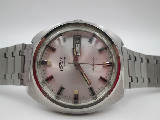 Forsam. Acero inoxidable. Automático. Calendario. Brazalete. Suiza. 1970