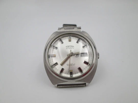Forsam. Stainless steel. Automatic. Calendar (date & day). Bracelet. Swiss. 1970's