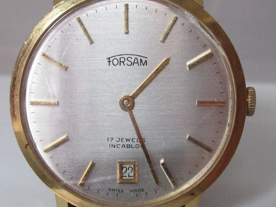 Forsam. Steel & gold plated. Date. Manual wind. 1960's. 17 jewels