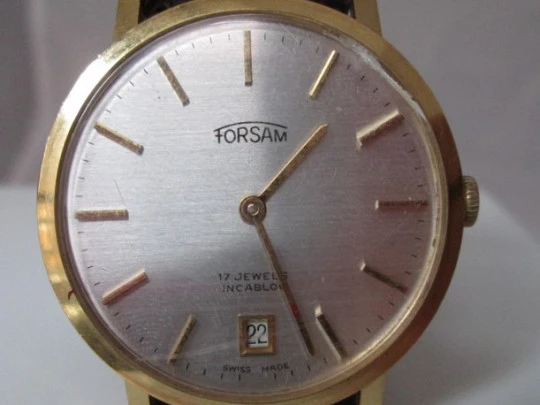 Forsam. Steel & gold plated. Date. Manual wind. 1960's. 17 jewels