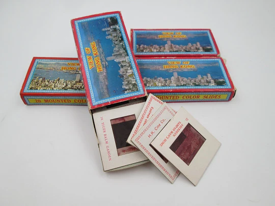 Four carboard boxes of Hong Kong slides. 44 Eastman colour images. H.K. Cine. 1970's