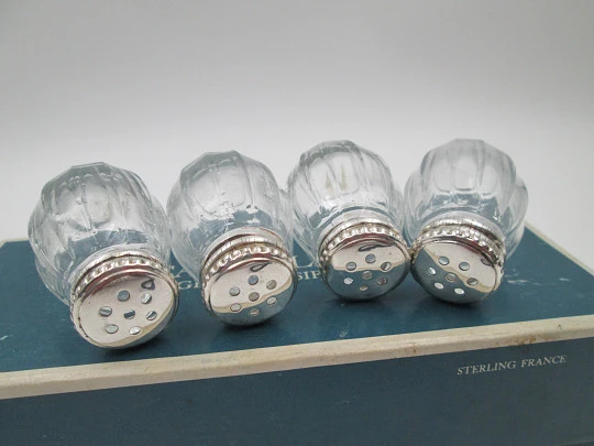 Four salt shakers set. 950 sterling silver. Cardeilhac (Christofle). France. 1960's