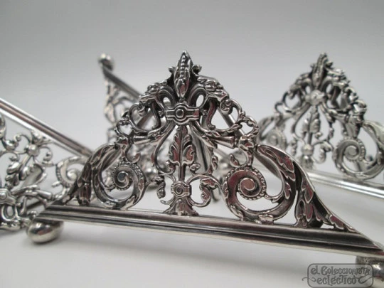 Four table place card holders. Silver plated. 1940's. UK. Openwork