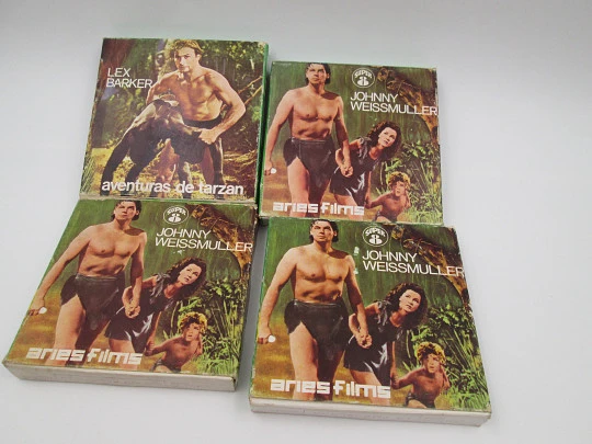 Four Tarzan colour films. Aries Film. Super 8. Johnny Weissmuller and Lex Barker. 1980's