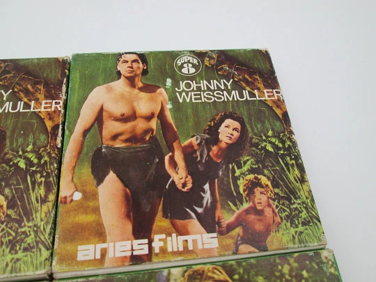 Four Tarzan colour films. Aries Film. Super 8. Johnny Weissmuller and Lex Barker. 1980's
