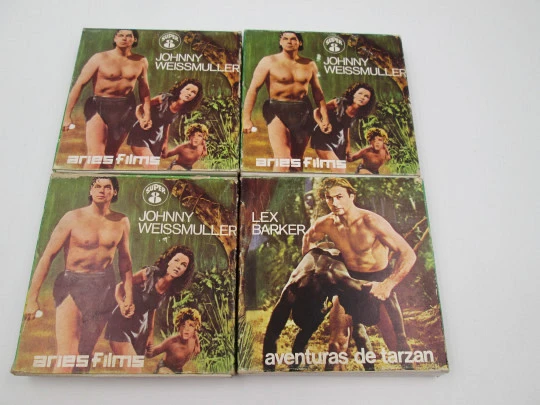 Four Tarzan colour films. Aries Film. Super 8. Johnny Weissmuller and Lex Barker. 1980's