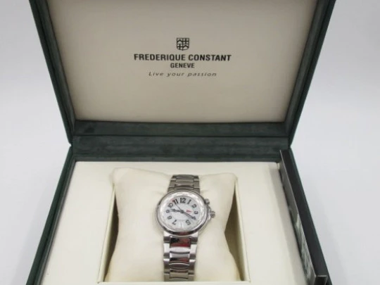 Frederique Constant Challenge GMT. Automático. Estuche. Acero. Fecha. 2003