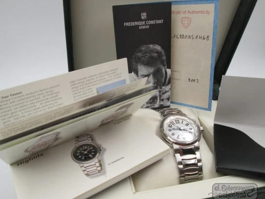 Frederique Constant Challenge GMT. Automático. Estuche. Acero. Fecha. 2003