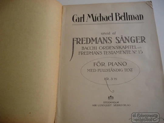 Fredman's songs. 1920. Carl Michael Bellman. Sweden. A. Lundquist