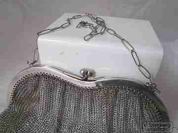 French bag. Silver mesh. Chain. 19th century. Curve clutch frame 