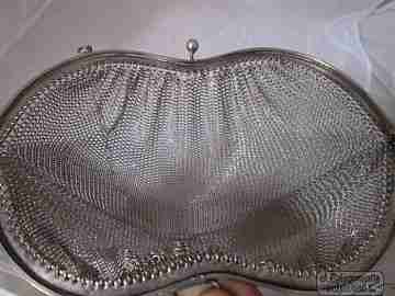 French bag. Silver mesh. Chain. 19th century. Curve clutch frame 