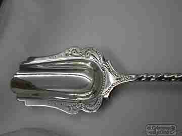 French jam pot with spoon. Sterling silver & cut crystal. 1930's
