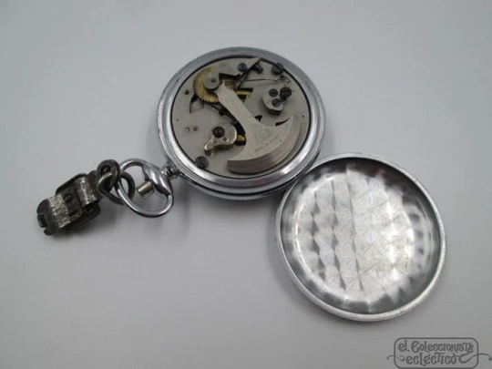 French pocket pedometer. Silver plated. 1930. Hundred thousand steps