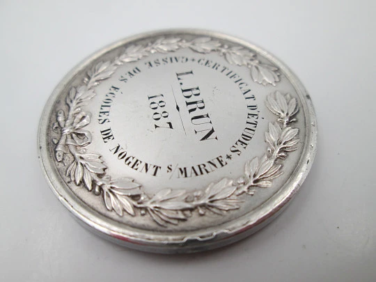 French Republic medal. Nogent School Fund. Sterling silver. Lancelot / Bescher. 1887