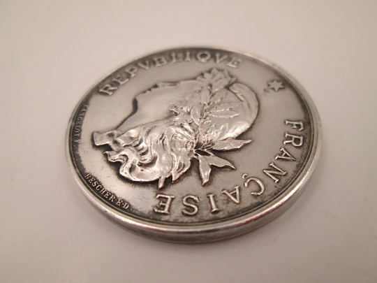 French Republic medal. Nogent School Fund. Sterling silver. Lancelot / Bescher. 1887