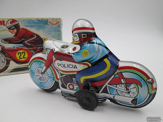 Friction tinplate Sprint motorcycle. Roman Toys. Police V-201. 1970's. Box