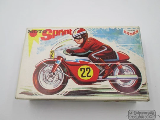 Friction tinplate Sprint motorcycle. Roman Toys. Police V-201. 1970's. Box