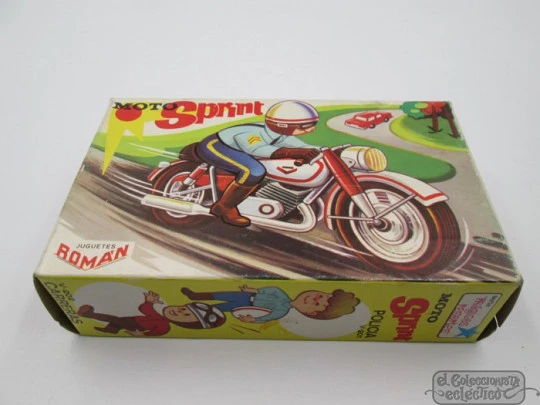 Friction tinplate Sprint motorcycle. Roman Toys. Police V-201. 1970's. Box