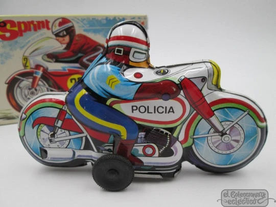 Friction tinplate Sprint motorcycle. Roman Toys. Police V-201. 1970's. Box