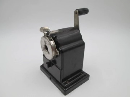 FTE Office Pencil Sharpener. Circa 1950s. Mottled black bakelite