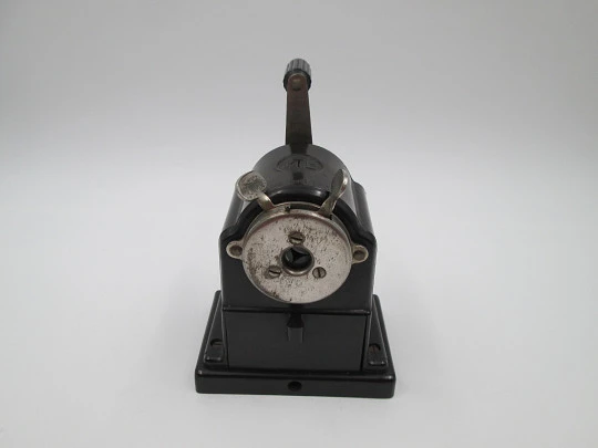 FTE Office Pencil Sharpener. Circa 1950s. Mottled black bakelite