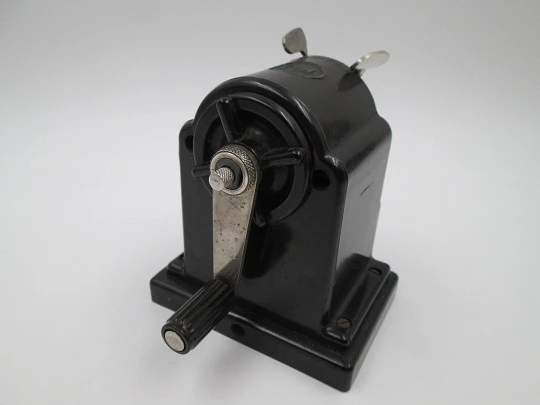 FTE Office Pencil Sharpener. Circa 1950s. Mottled black bakelite