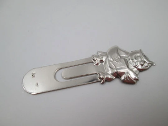 Funny 925 sterling silver bookmark. Owl with book on top side. 1990's. Spain